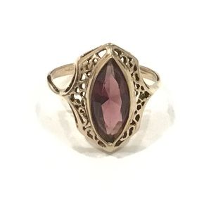 Vintage Signed ESPO 14KT Gold Electroplated Purple Stone Solitaire Ring Sz 9